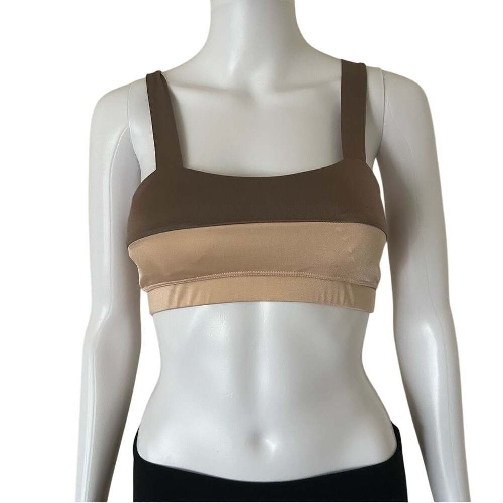 Revolve Lanston Sport Elysian Stretch Gym Workout Bra Colorblock Brown Beige XS